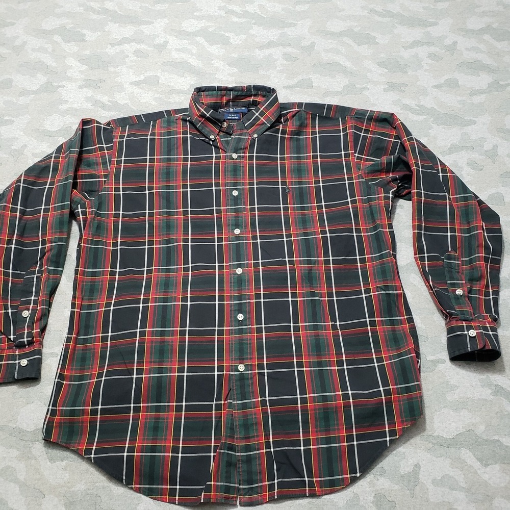 Vintage Ralph Lauren Shirt Mens Medium Black Blake Long Sleeve Button-Up Plaid